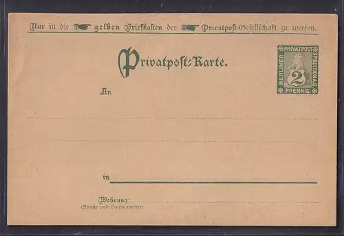 Privatpost, Packetfahrtkarte Berlin, 2 Pfg. Grün, ungebraucht