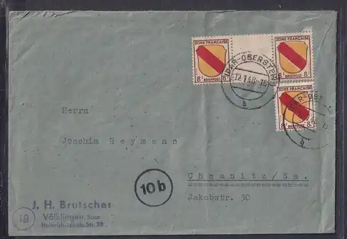 FR-Zone,mit MeF. Mi.-Nr. 4 mit Zw