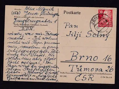 SBZ., Ausland-Karte mit EF. Mi.-Nr. 222