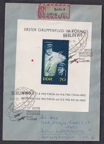 DDR.,R-Fernbrief mit EF. Mi.-Nr. Block 17, portorichtig.