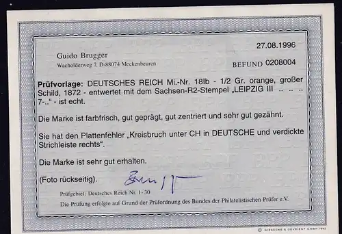 DR, Mi.-Nr.18 Ib, gestempelt,Befund BruggerBPP