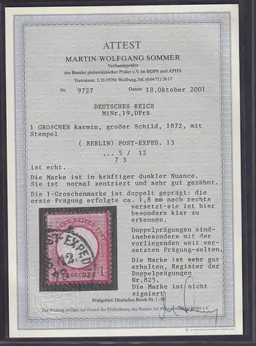 DR, Mi.-Nr.19 DPrä,  1,8 mm !! Versetzt, gestempelt,FA. SommerBPP