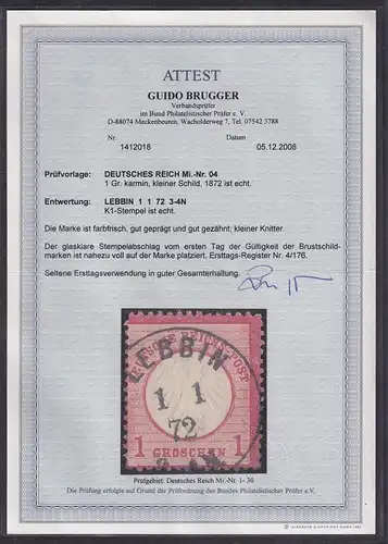 DR., Mi.-Nr. 04, ERSTTAGSSTEMPEL, FA. BruggerBPP