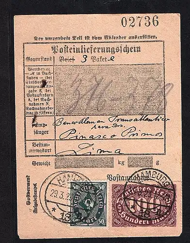 DR., Posteinlieferungsschein mit  Mi.-Nr.209 P und 219, FA. WeinbuchBPP.