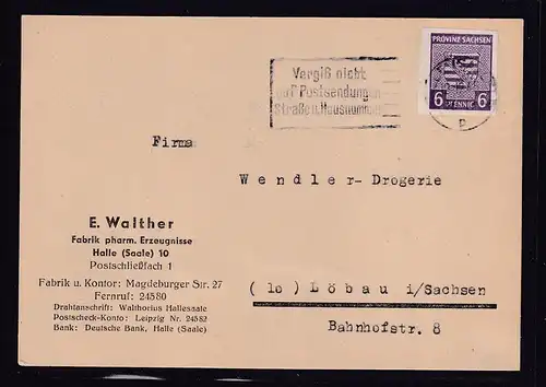 SBZ. Provin Sachsen, Fernkarte mit EF. Mi.-Nr. 69 Xb, sign. Dr.JaschBPP.