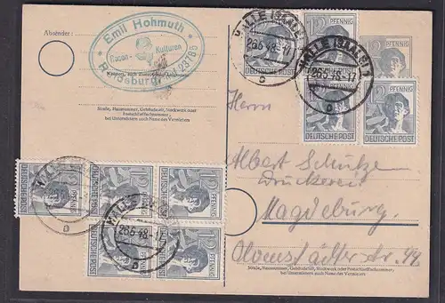 All.-Besetzung (Gemein.-Ausgaben) 10 Fach-Frank. mit 12 Pf Ganzsache und Marken.