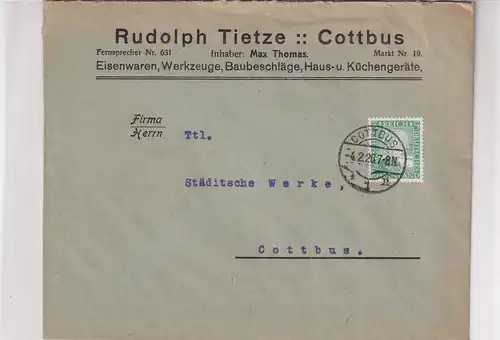 DR. Reklamebrief, Eisenwaren, Werkzeuge, Rudolph Tietze, Cottbus 