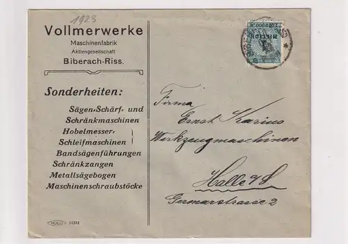 DR. Reklamebrief, Vollmerwerke Maschinenfabrik AG. Biberach-Riss.