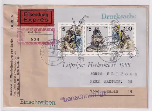 DDR. R-Eilbote-Fernbrief mit EF.  Mi.-Nr.  Block 95