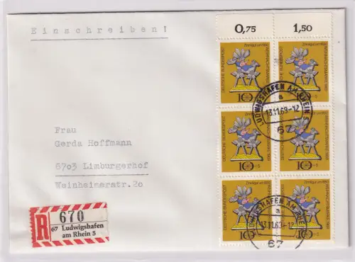 Bund, R-Fernbrief mit Me.F. Mi.-Nr.   610