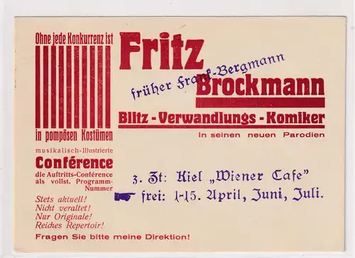 DR. Reklame-Karte," Fritz Brockmann " Komiker,  Kiel