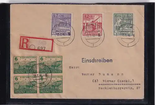 SBZ. Provinz Sachsen, R-Fernbrief mit Mi.-Nr. 87- 89 A und 4 x 90