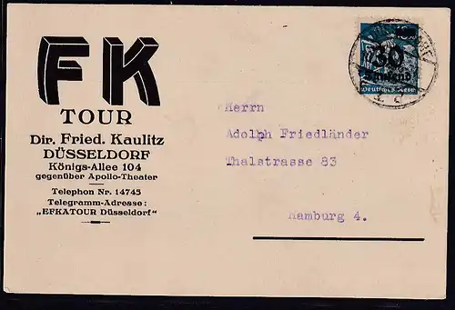 DR. Reklamekarte,  FK Tour Dir. Fried. Kaulitz Düsseldorf