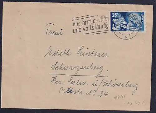 Saarland, Fernbrief mit EF. Mi.-Nr. 297 