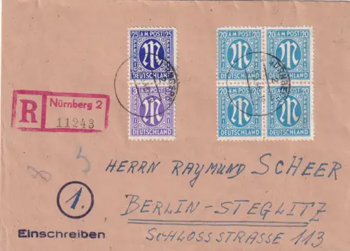 Bizone, AM Post R-Fernbrief mit MiF. Mi.-Nr.  4 x 26 bD u.a., sign. HettlerBPP.