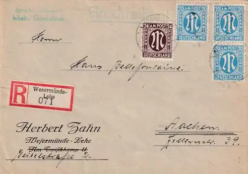 Bizone, AM Post R-Fernbrief mit MiF. Mi.-Nr.  3 x2 6 aB + 27 A, sign. HettlerBPP