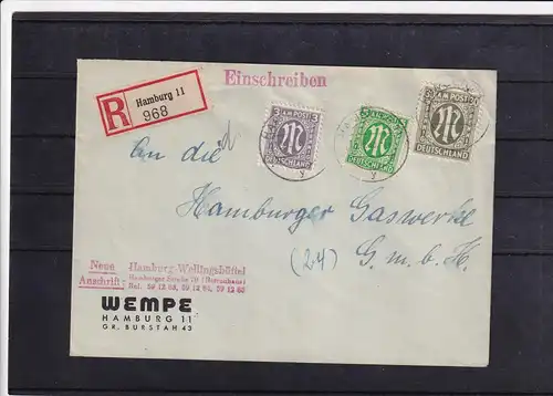 Bizone, AM Post R-Ortsbrief mit MiF. Mi.-Nr. 17 aD + 19 A + 30 aB, sign. Hettler