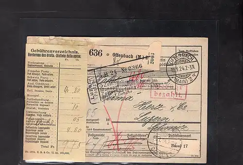 DR., Ausland-Paketkarte mit Gebühr bezahlt aus Offenbach