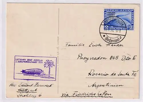 Zeppelin-Karte ,  EF.  Mi.-Nr. 457 nach Argentinien mit Ak-St.