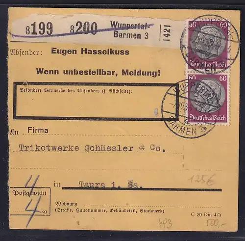 DR., Paketkarte, mit Me.F, Mi.-Nr 493