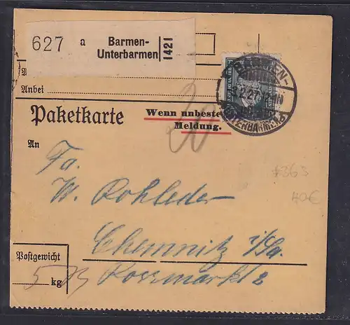 DR., Paketkarte mit EF. Mi.-Nr. 363