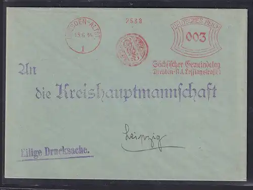 DR. Reklame-Brief, mit Freistempel Gemeindetag Dresden