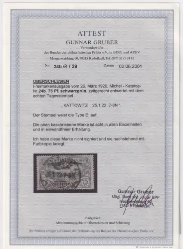 Oberschlesien, Mi.-Nr. 24 b, gestempelt, FA, G.GruberBPP.