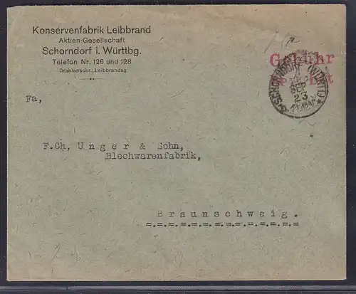 DR., Fernbrief aus Schorndorf mit Gebühr bezahlt  