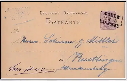 DR.,Ganzsache Mi-Nr.  P 5 gelaufen mit BP-St., Cöln-Hannover