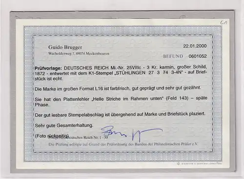 DR, Mi.-Nr. 25 VIIIc  L16, gestempelt,Befund BruggerBPP