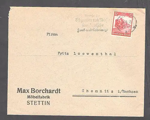 DR. Reklame-Brief, Möbelfabrik  Max Borchardt, Stetin