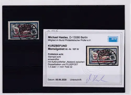 Memel, Mi.-Nr.107 IV, gestempelt. Kurzbefund. Haslau