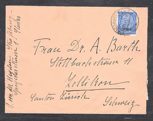 Dt. Besetzung 2. Weltkrieg, Elsaß, Ausland-Brief EF. Mi.-Nr. 10, Zensiert
