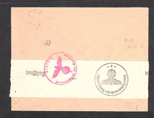 Dt. Besetzung 2. Weltkrieg, Elsaß, Ausland-Brief EF. Mi.-Nr. 10, Zensiert