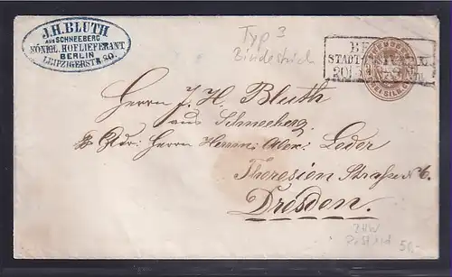 AD. Preußen-Ganzsache nach Dresden gelaufen mit Berliner Stadtpost-Exp. XI-St.