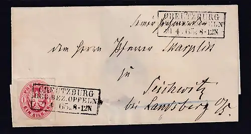 AD.Preussen EF Mi-Nr. 16 Von Creutzburg Regierungsbezirk Oppeln 21.4.1865