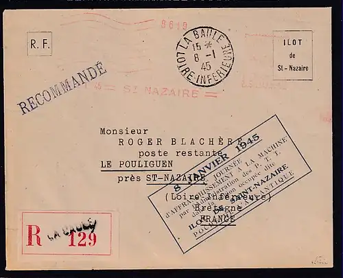 Dt.Besetzung 2.Weltkrieg Frankreich, St-Nazaire, R-Fernbrief mit Freistempel