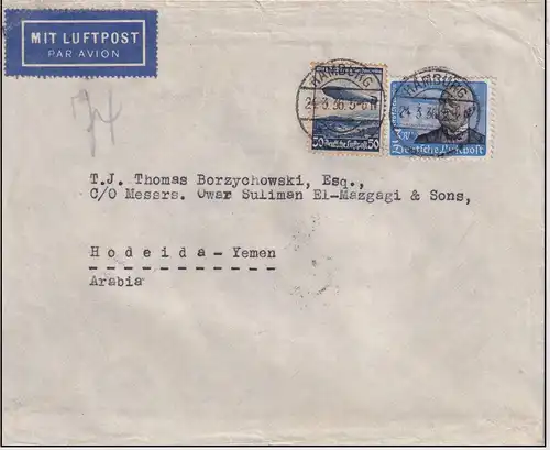 DR., Flugpostmarke auf Luftost-Auslandbrief mit Mi.F. Mi.-Nr.539 y FA. Schlegel