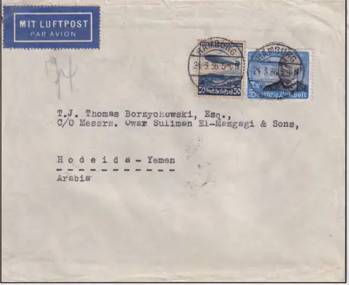 DR., Flugpostmarke auf Luftpost-Auslandbrief mit Mi.F. Mi.-Nr.539 y FA. Schlegel