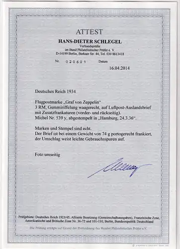 DR., Flugpostmarke auf Luftost-Auslandbrief mit Mi.F. Mi.-Nr.539 y FA. Schlegel