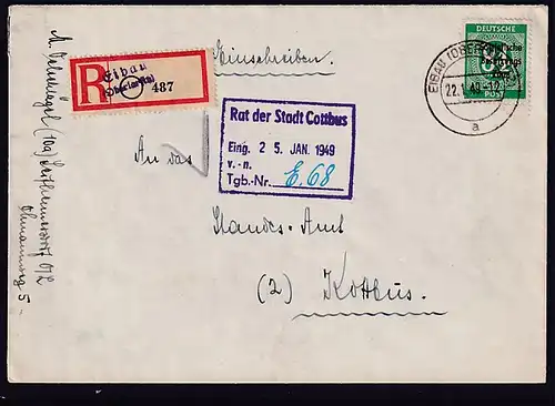 SBZ,  R-Fernbrief  mit EF. Mi.-Nr. 211 b, sign. PaulBPP.