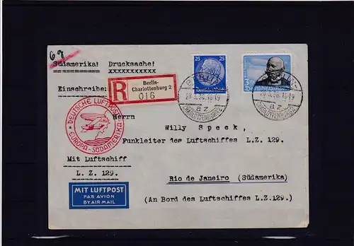 DR., R-Luftpostbrief mit Mi.-Nr. 539 y  u.a. FA. Schlegel
