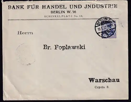 DR., Auslandbrief  von Berlin nach Warschau mit Firmenlochung