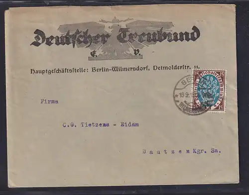DR. Reklame-Brief,  Deutscher Treubund Berlin  mit EF.  Mi.-Nr. 108