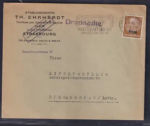 Dt. Besetzung 2. Weltkrieg, Elsaß, Drucksache mit EF. Mi.-Nr. 1