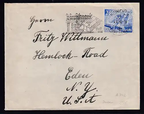 DR.,Auslandbrief mit EF. Mi.-Nr.  742, zensiert.