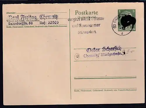 SBZ-Sächsische Schwärzung, Ganzsache Mi.-Nr. AP.  P 301 F gelaufen