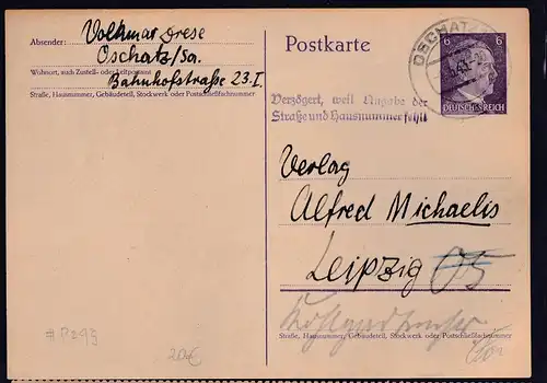 DR. Ganzsache Mi.-Nr. P 299  gestempelt.