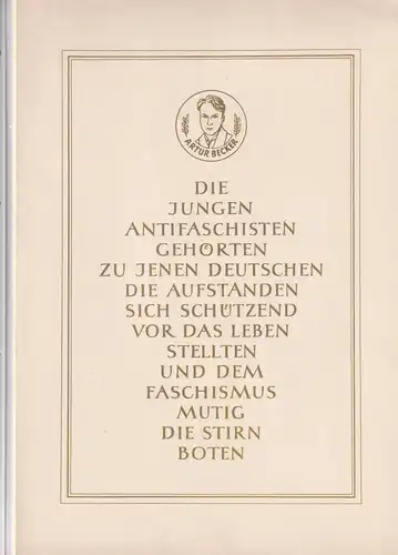 DDR - Gedenkblatt, der Antifaschistische Widerstandskampf der deutschen Jugend