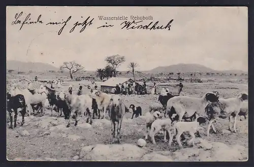 Deutsche Kolonie, Deutsch-Südwestafrika, AK. Wasserstelle Rehoboth gelaufen